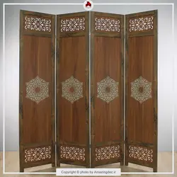 پارتیشن متحرک | طرح اسلیمی |مدل چهار پل | یکرو | رنگ گردویی