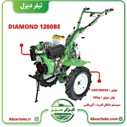 تیلر کولتیواتور 10 اسب دیزلی استارتی DIAMOND 135E - ابزار سبز - فروش تخصصی ماشین آلات کشاورزی،باغبانی،فضای سبز
