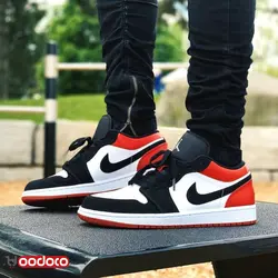 کتانی نایک ایر جردن ۱ بدون ساق سفید زرشکی Nike air jordan 1 low white and Crimson