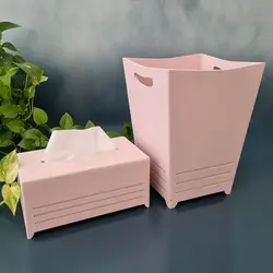 ست سطل و جا دستمال چوبی صورتی