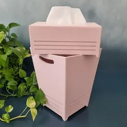 ست سطل و جا دستمال چوبی صورتی