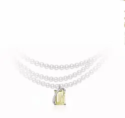 گردنبند مروارید پرورشی اصل و سنگ زرد نقره N833