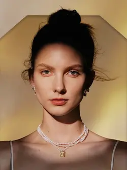 گردنبند مروارید پرورشی اصل و سنگ زرد نقره N833