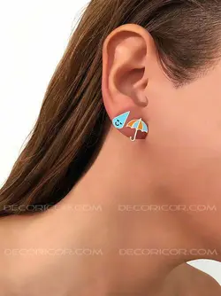 گوشواره نقره نامتقارن قطره و چتر E804