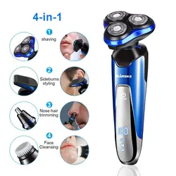 ریش تراش برقی مارسکی ریش تراش برقی چرخشی مردانه، 4 در 1 قابل شارژ، 100% ضد آب IPX6، برس پاک کننده صورت (آبی)