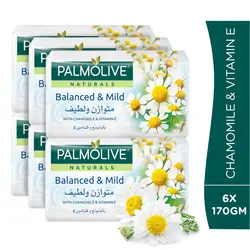 صابون پالمولیو 170 گرم متعادل و ملایم – دارای خواص بابونه و ویتامین E - باکس 6 عددی - Palmolive Natural Balanced & mild - with Chamomile and Vitamin E - فروشگاه مواد غذایی استرو مارکت