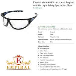 عینک ورزشی ، طبیعت گردی ، ایمنی امپیرال EMPIRAL مدل مهندسی اسپرت VISTA