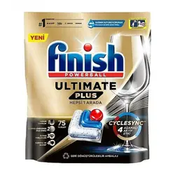 قرص ماشین ظرفشویی ۴ آنزیم فینیش Finish مدل ultimate plus بسته ۷۵ عددی