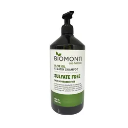 شامپو بدون سولفات ضد ریزش و کراتینه بیومونتی Biomonti حاوی روغن زیتون ۱۰۰۰ میل