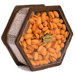 پسته زعفرانی 400 گرمی – گیفت چوبی