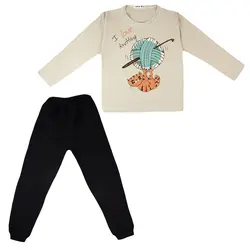 ست تی شرت و شلوار بچگانه مدل گربه و کاموا