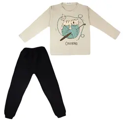 ست تی شرت و شلوار بچگانه مدل گربه و کاموا