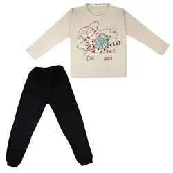 ست تی شرت و شلوار بچگانه مدل گربه و کاموا