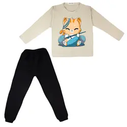 ست تی شرت و شلوار بچگانه مدل گربه و کاموا
