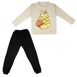 ست تی شرت و شلوار بچگانه مدل گربه و کاموا