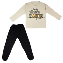 ست تی شرت و شلوار بچگانه مدل گربه و کاموا