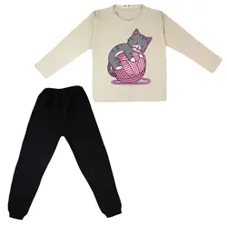 ست تی شرت و شلوار بچگانه مدل گربه و کاموا