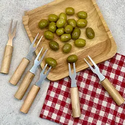 زیتون خوری 6 عددی دسته چوبی