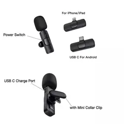 میکروفون یقه ای بی سیم مدل K9 Dual Type-C بسته 2 عددی