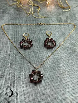 نیم ست گردنبند گوشواره کریستال حلقه ایی با انواع رنگ