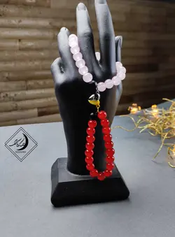 خرید ،قیمت دستبند دوستی سنگی صورتی قرمز با مگنت قلب