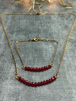 خرید و قیمت دستبند و گردنبند نیم ست کریستالی خم + رنگ بندی