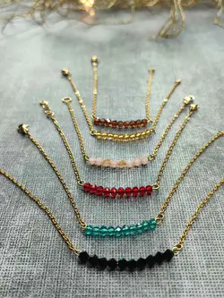 خرید و قیمت دستبند و گردنبند نیم ست کریستالی خم + رنگ بندی