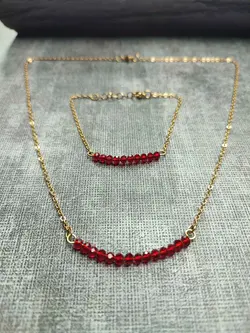 خرید و قیمت دستبند و گردنبند نیم ست کریستالی خم + رنگ بندی