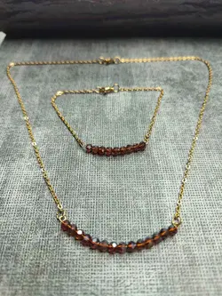 خرید و قیمت دستبند و گردنبند نیم ست کریستالی خم + رنگ بندی