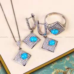نیم ست فیروزه زنانه کد 14714 - جواهری مشاهیر