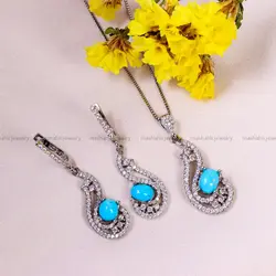 نیم ست فیروزه زنانه کد 14701 - جواهری مشاهیر