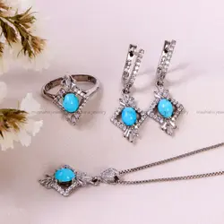 نیم ست فیروزه زنانه کد 14690 - جواهری مشاهیر