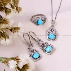 نیم ست فیروزه زنانه کد 14689 - جواهری مشاهیر