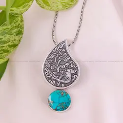 گردنبند فیروزه شجری زنانه کد 12078 - جواهری مشاهیر