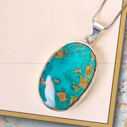 گردنبند فیروزه زنانه کد 12480 - جواهری مشاهیر