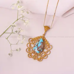 گردنبند فیروزه زنانه کد 11738 - جواهری مشاهیر