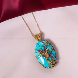 گردنبند فیروزه دست بافت زنانه کد 11647 - جواهری مشاهیر