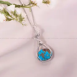 گردنبند فیروزه دست بافت زنانه کد 11325 - جواهری مشاهیر