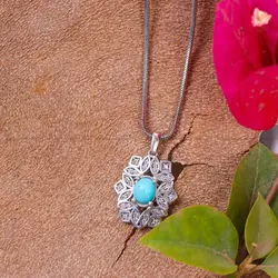 گردنبند فیروزه زنانه کد 11114 - جواهری مشاهیر