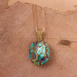 گردنبند فیروزه دست بافت زنانه کد 10968 - جواهری مشاهیر