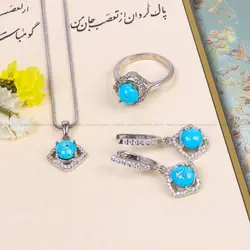 نیم ست فیروزه زنانه کد 10850 - جواهری مشاهیر