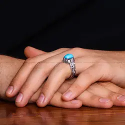 انگشتر فیروزه شجری مردانه کد 10818 - جواهری مشاهیر