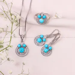 نیم ست فیروزه زنانه کد 10669 - جواهری مشاهیر