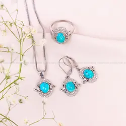 نیم ست فیروزه زنانه کد 10668 - جواهری مشاهیر