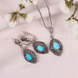 نیم ست فیروزه زنانه کد 10662 - جواهری مشاهیر