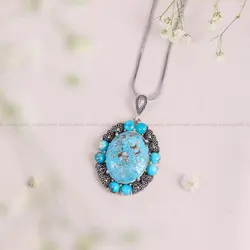 گردنبند فیروزه زنانه کد 10569 - جواهری مشاهیر