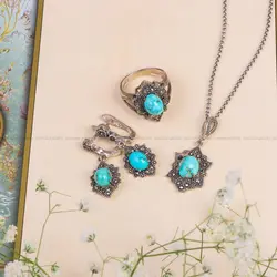 نیم ست فیروزه زنانه کد 10375 - جواهری مشاهیر