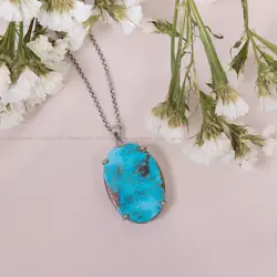 گردنبند فیروزه زنانه کد 10173 - جواهری مشاهیر