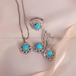 نیم ست فیروزه زنانه کد 6143 - جواهری مشاهیر