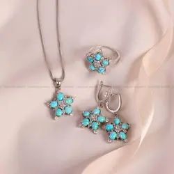 نیم ست فیروزه زنانه کد 6142 - جواهری مشاهیر